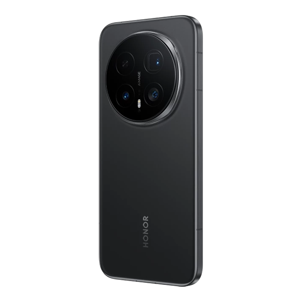 Smartphone Honor nero con modulo fotocamera circolare e anello argentato.