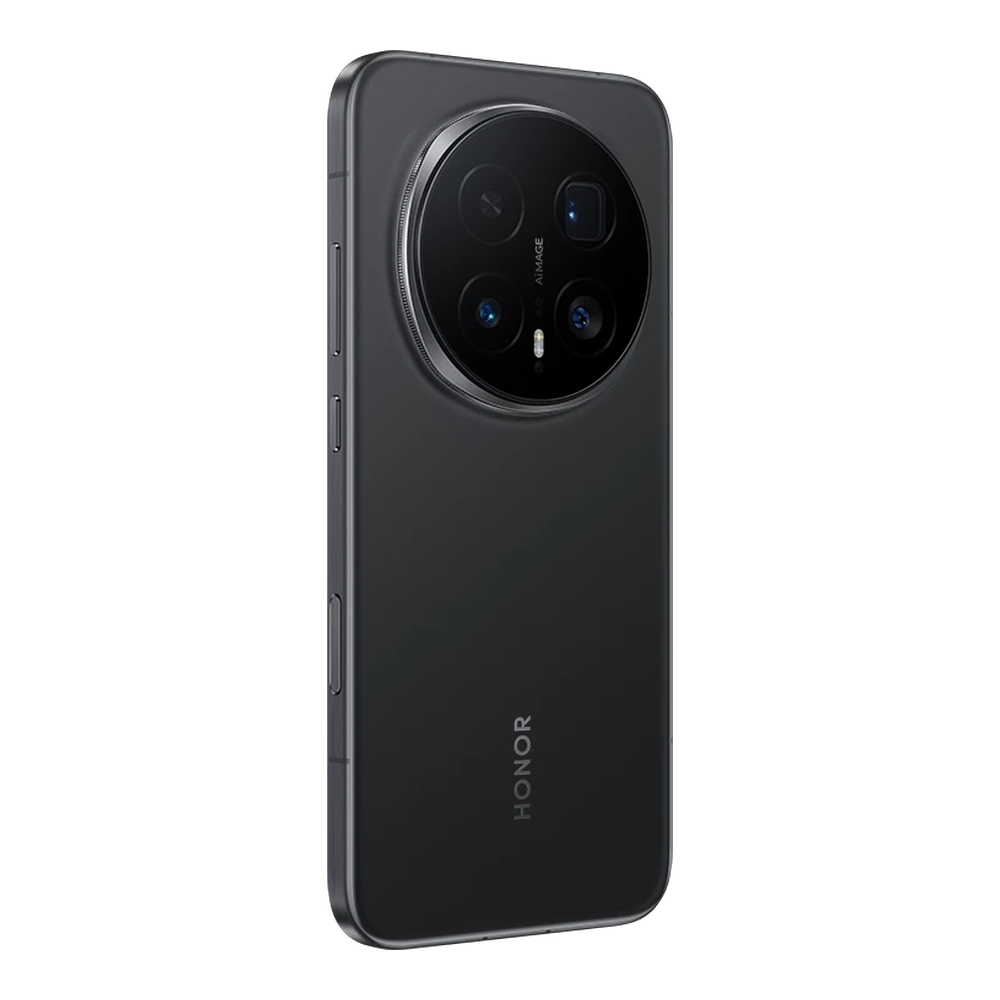 Retro di uno smartphone Honor nero con unità fotocamera rotonda.