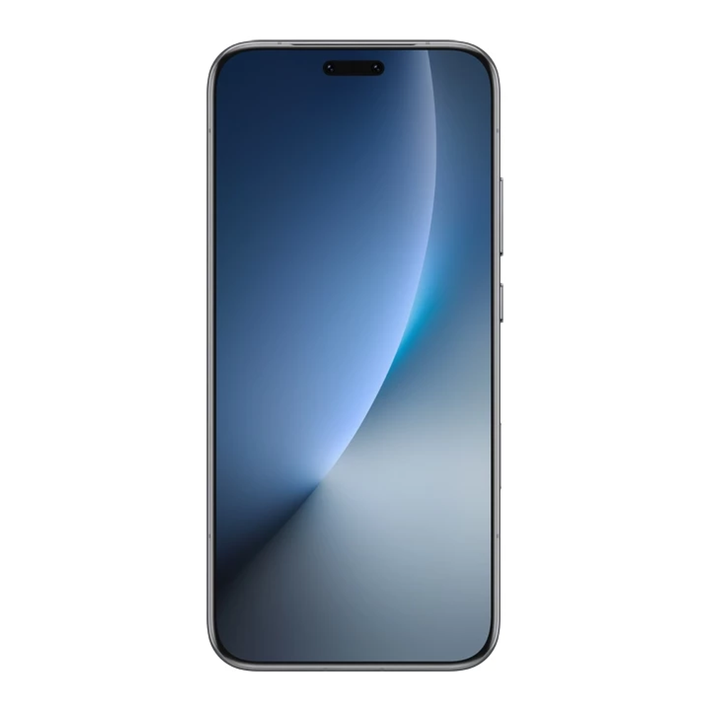 Uno smartphone moderno con uno sfondo blu e grigio.