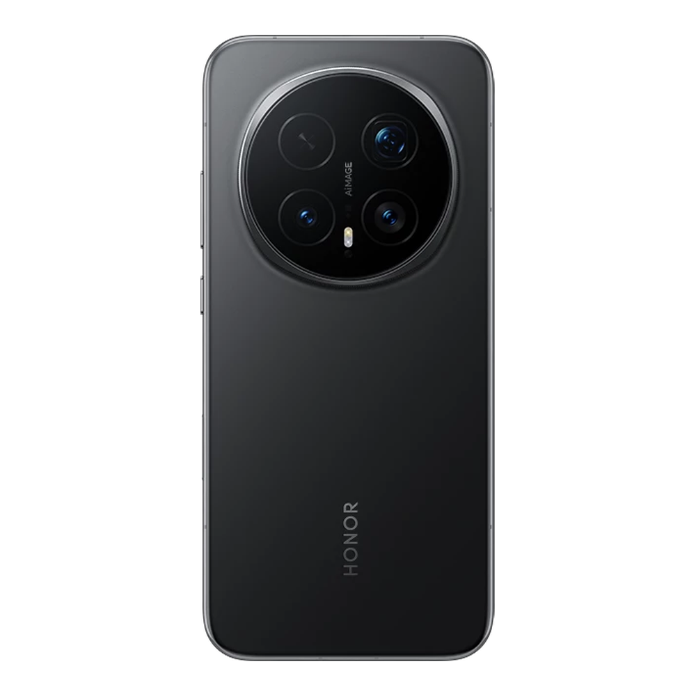 Retro di uno smartphone nero con modulo fotocamera circolare e logo HONOR.