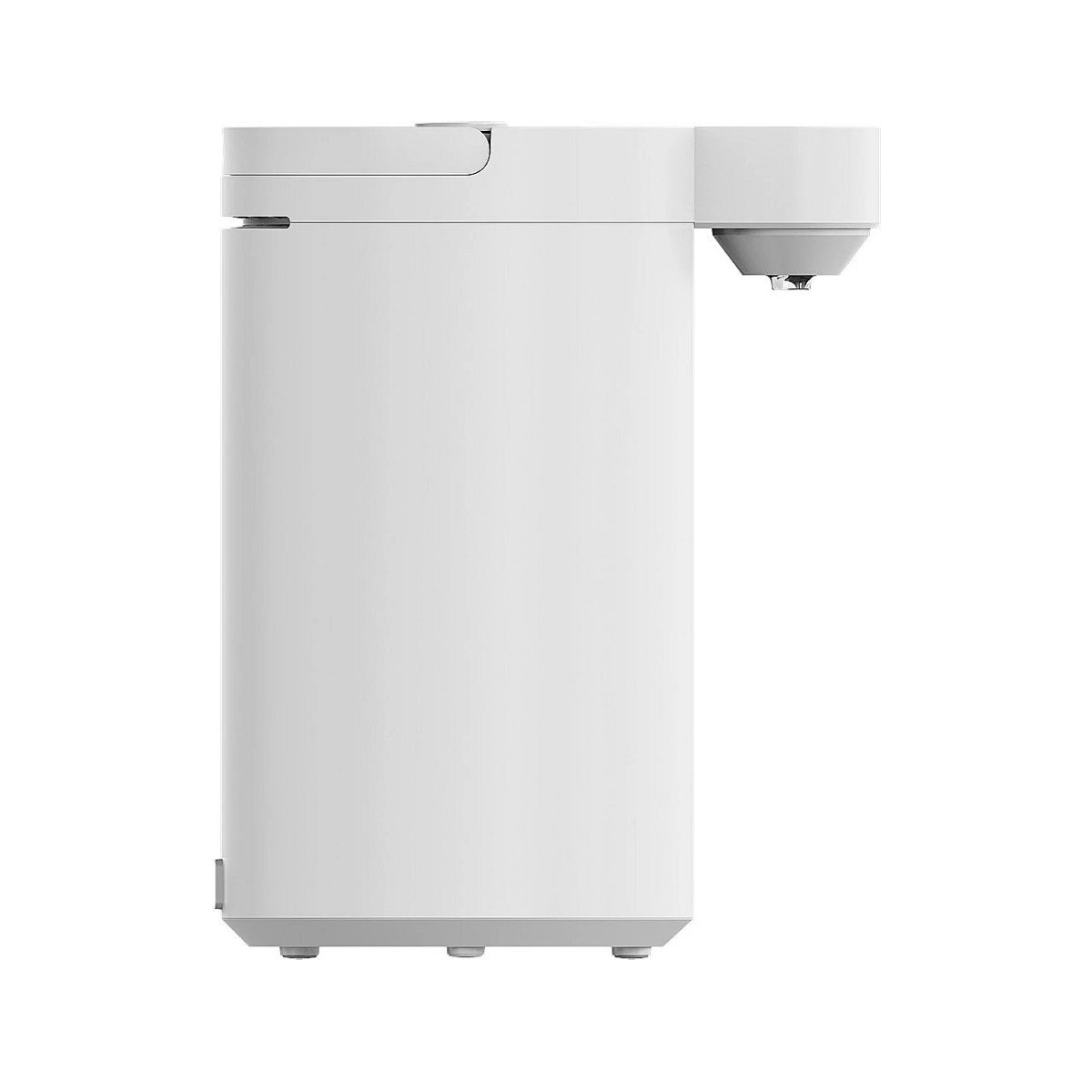 White water dispenser with gray spout, drops falling.