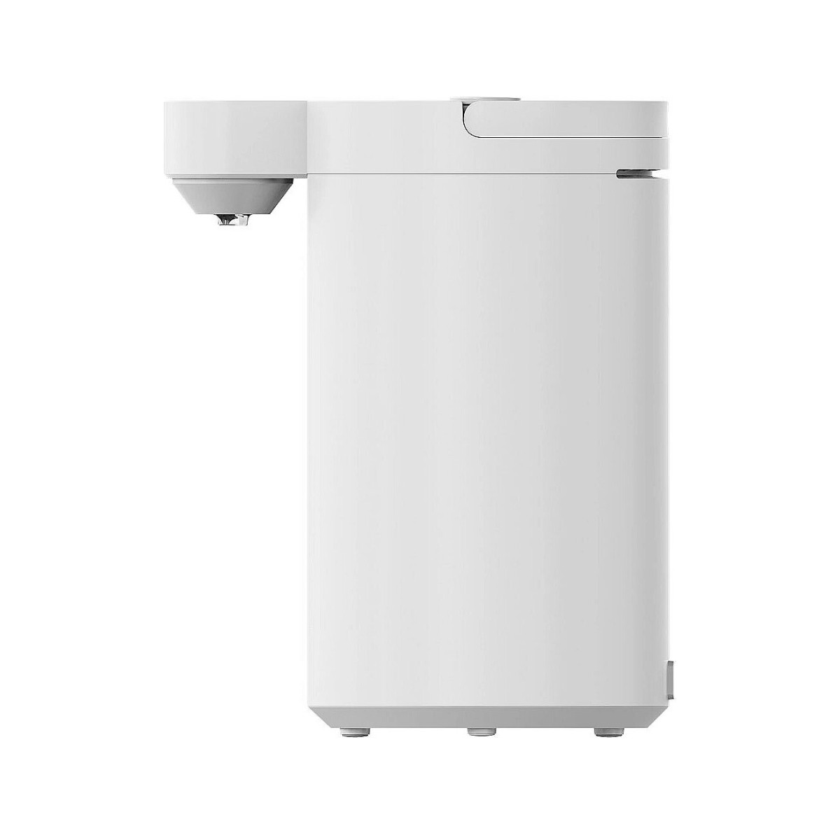 A white water dispenser with a drop of water falling from the spout.