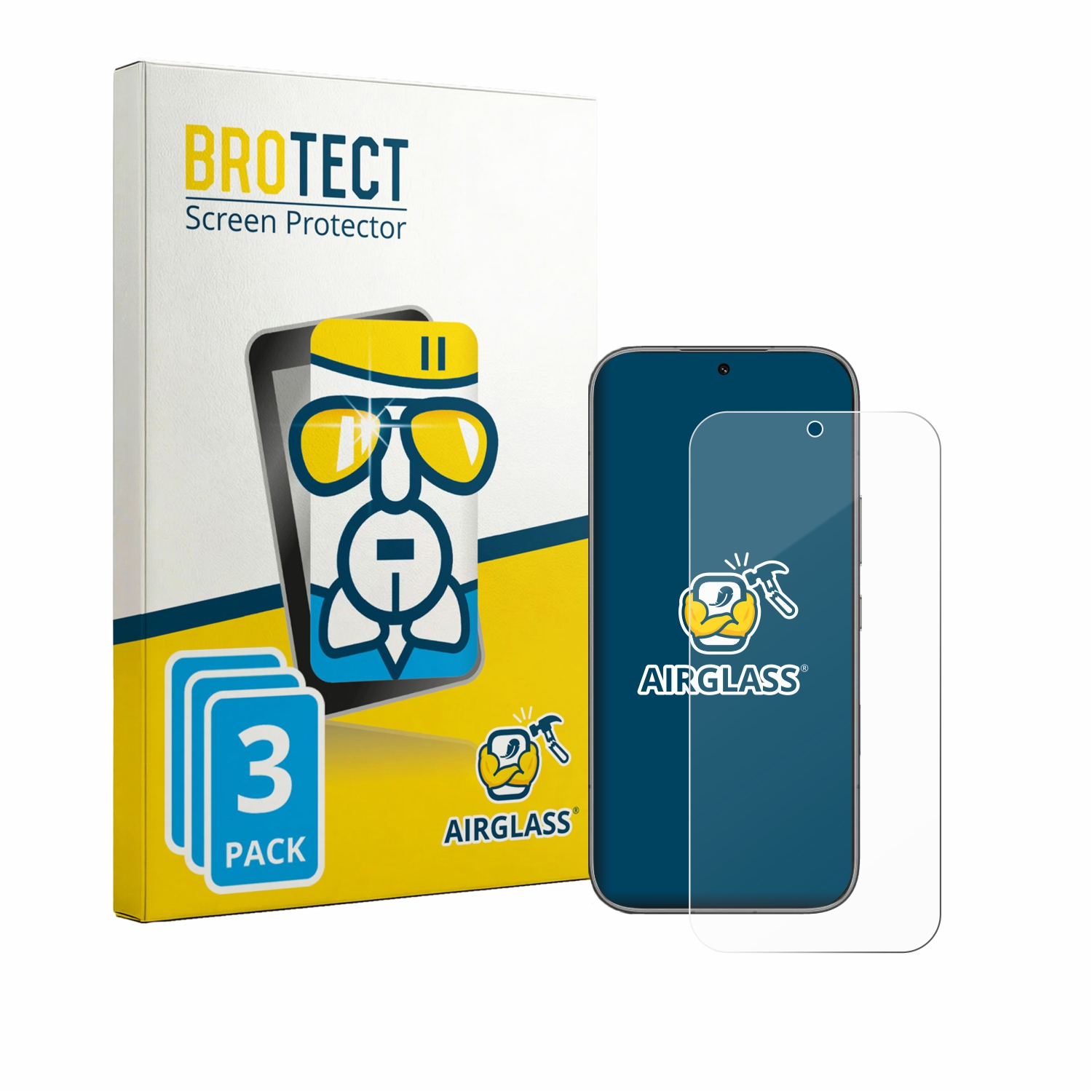 BROTECT Displayschutzfolie 3er-Pack für ein Smartphone mit blauer Rückseite.
