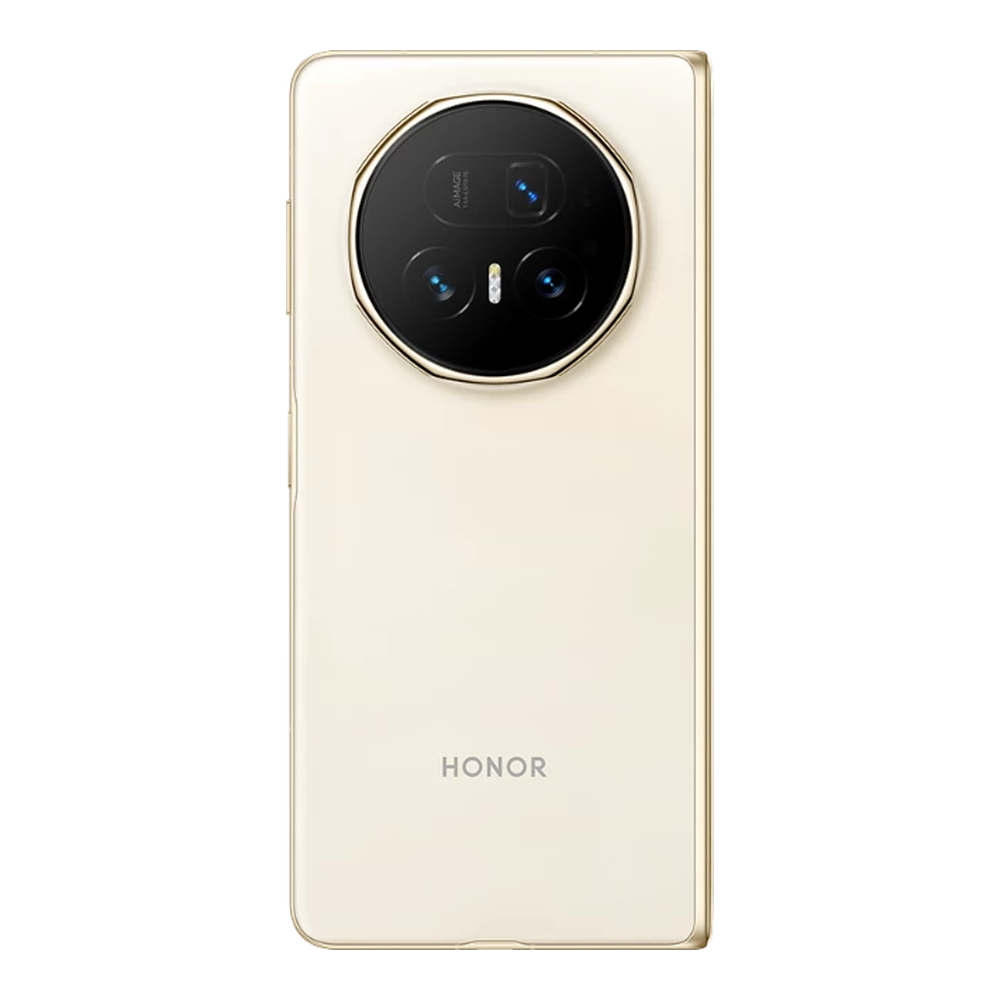 Retro di uno smartphone Honor oro chiaro con disposizione del modulo fotocamera circolare.