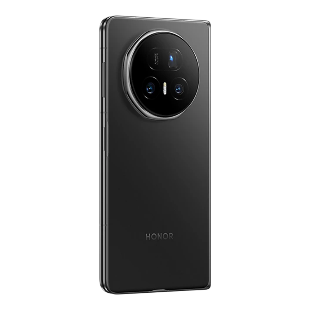 Retro di uno smartphone Honor nero con disposizione circolare del modulo fotocamera.