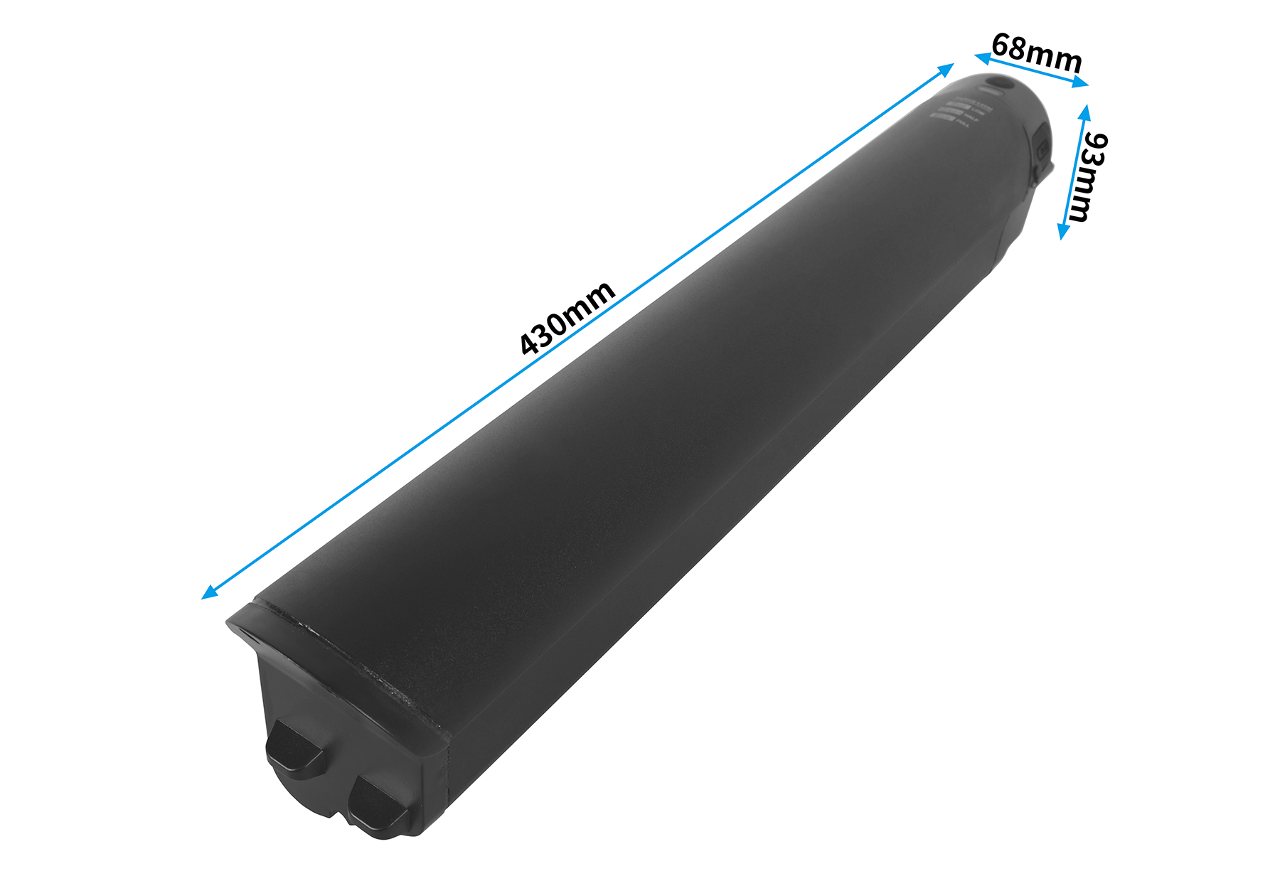 Schwarzer Akku, 430mm lang, 68mm breit, 93mm hoch.