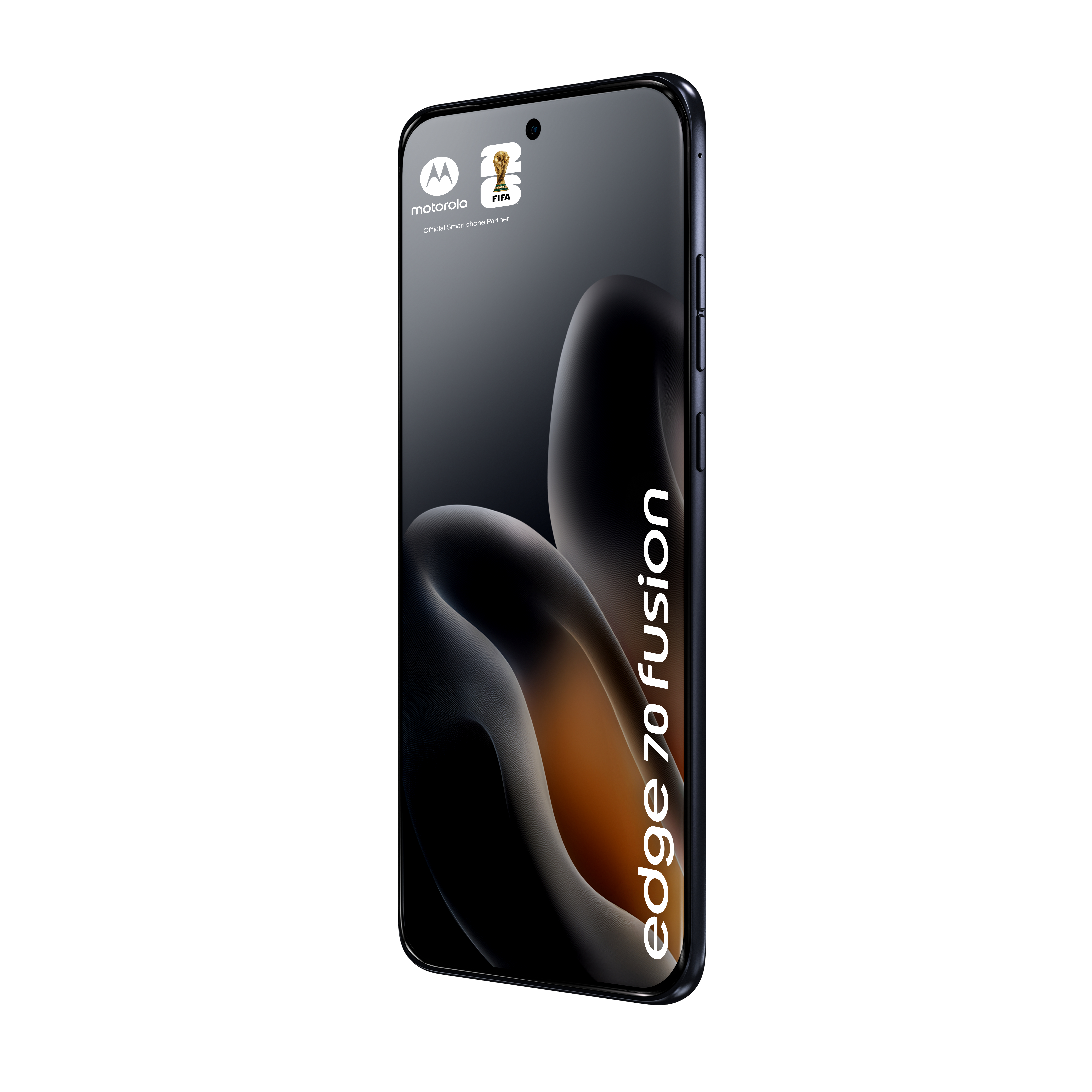 Ein Motorola Smartphone mit FIFA-Logo und "edge 70 fusion" Schriftzug.