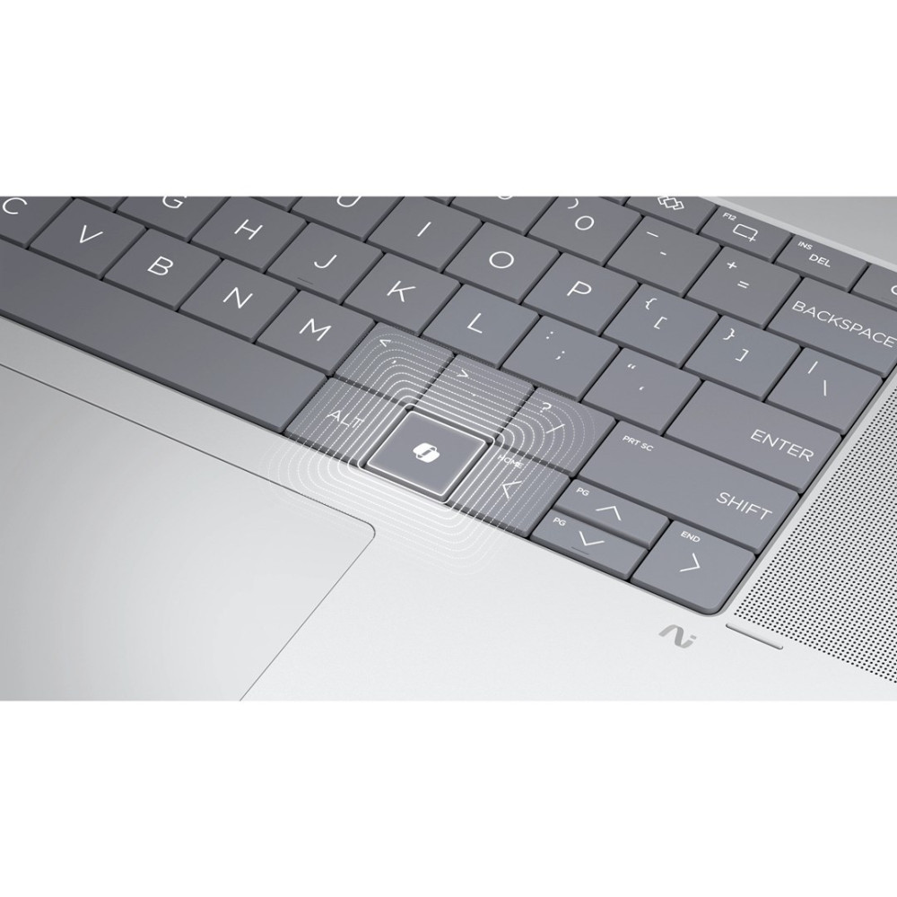 Zbliżenie klawiatury laptopa z podświetlanym czujnikiem linii papilarnych.