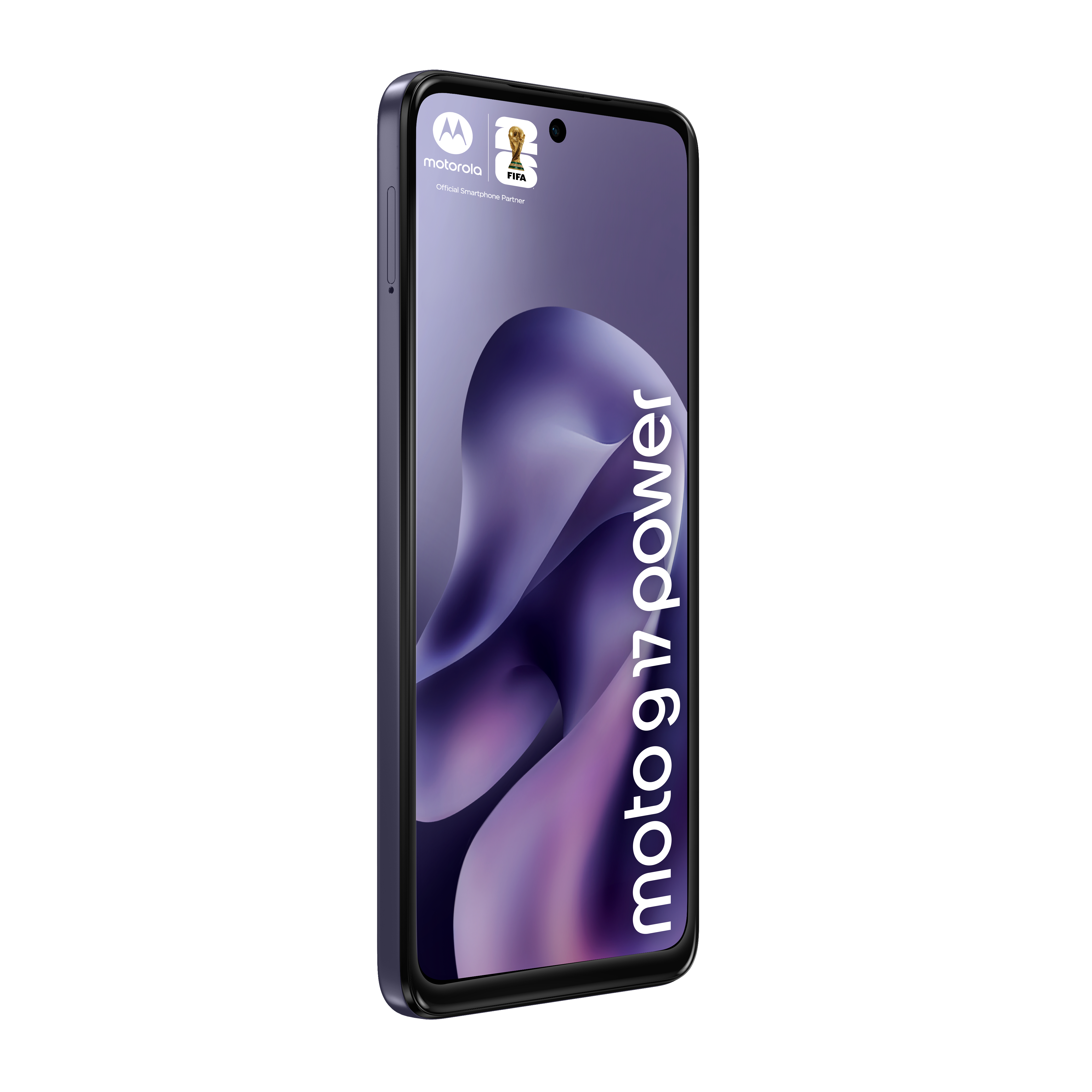 Dunkelblaues Motorola Smartphone mit WM-Logo und "moto g 17 power" Schriftzug.