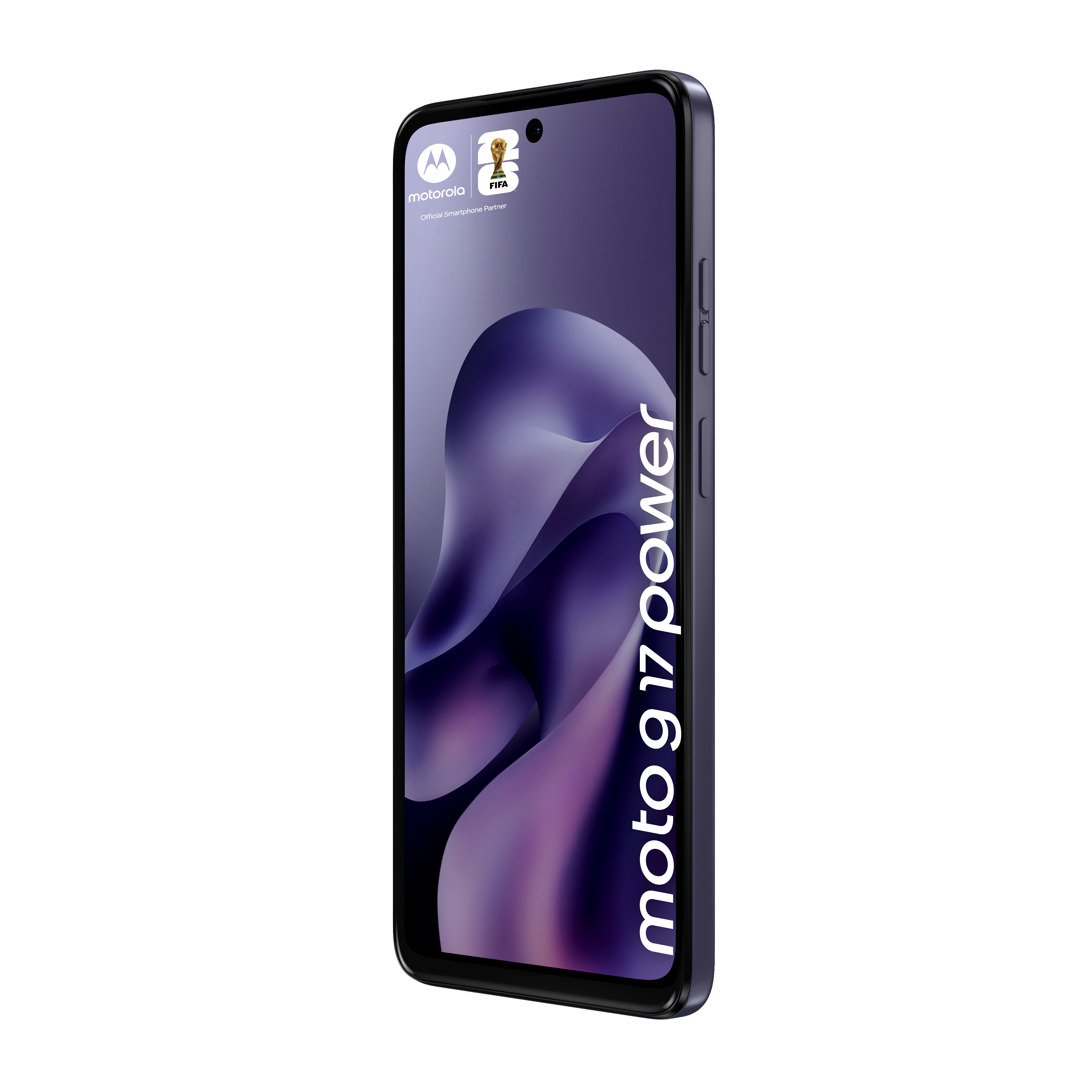 Ein dunkles Motorola Handy mit FIFA-Logo und Schriftzug 'moto g 17 power'.