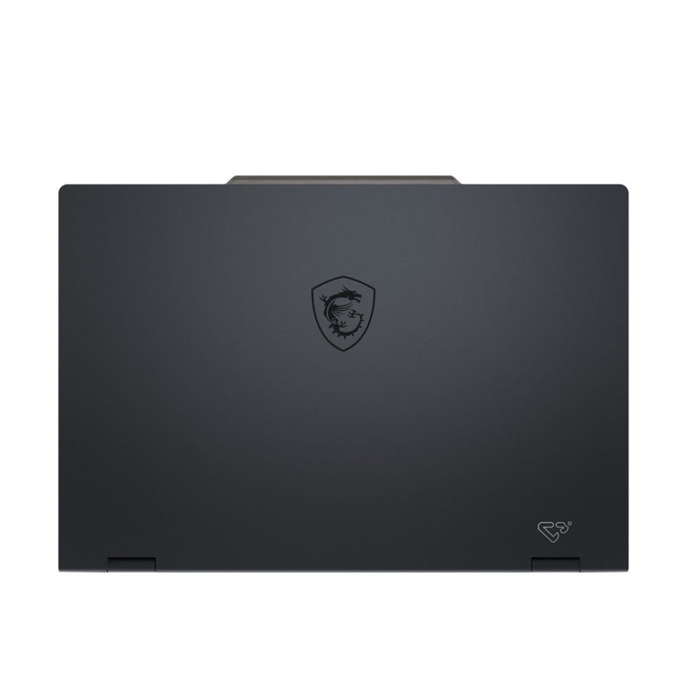 Zamknięty ciemny laptop z logo MSI na pokrywie.
