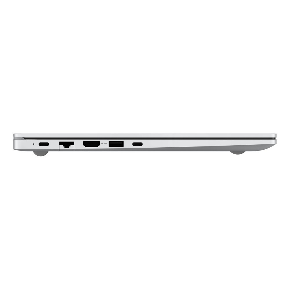 Srebrna krawędź laptopa z portami USB-C, Ethernet, HDMI i USB-A.