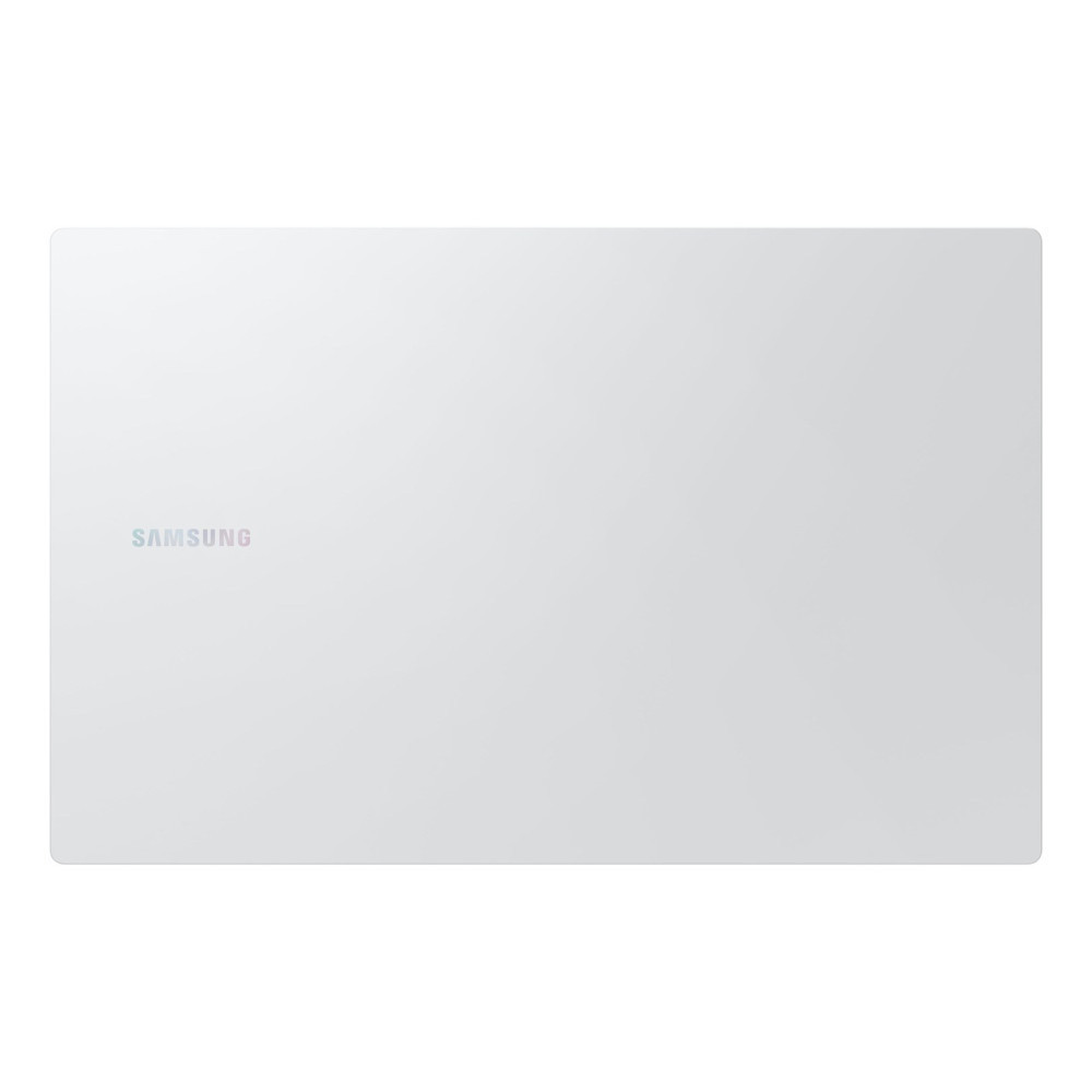Biała powierzchnia laptopa z logo Samsung po lewej stronie.