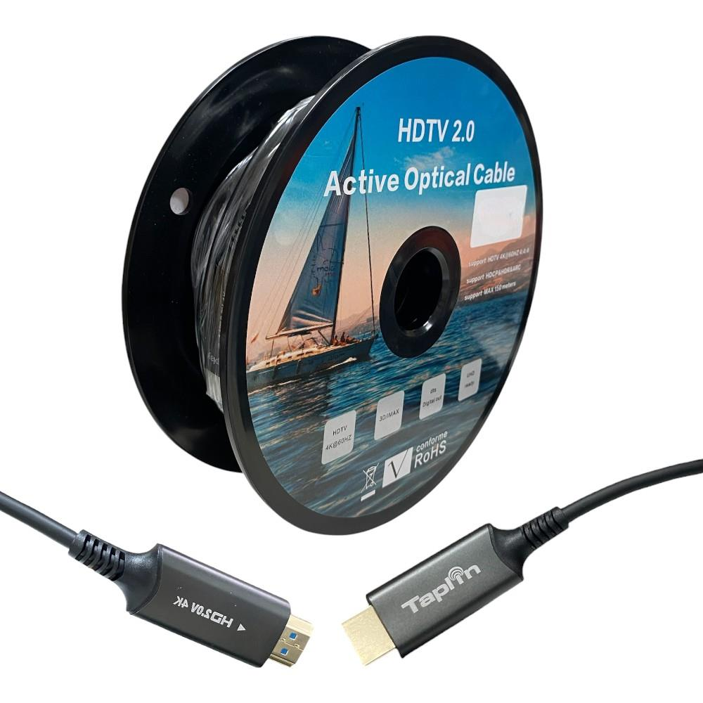 TAPLIN 4K 60Hz Destekli Fiber Optik 2.0 60 Metre HDMI Kablo Siyah