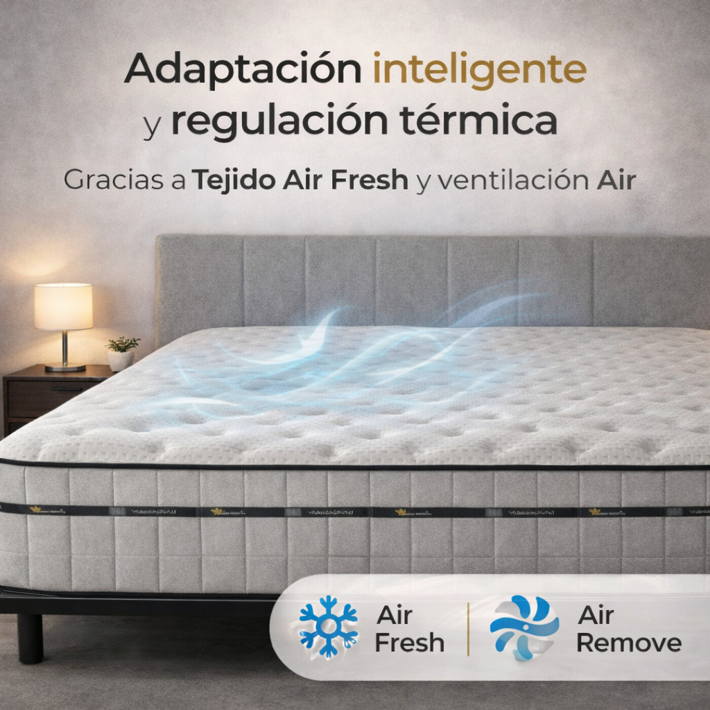 Una cama con tejido Air Fresh y ventilación, que se adapta y regula la temperatura.