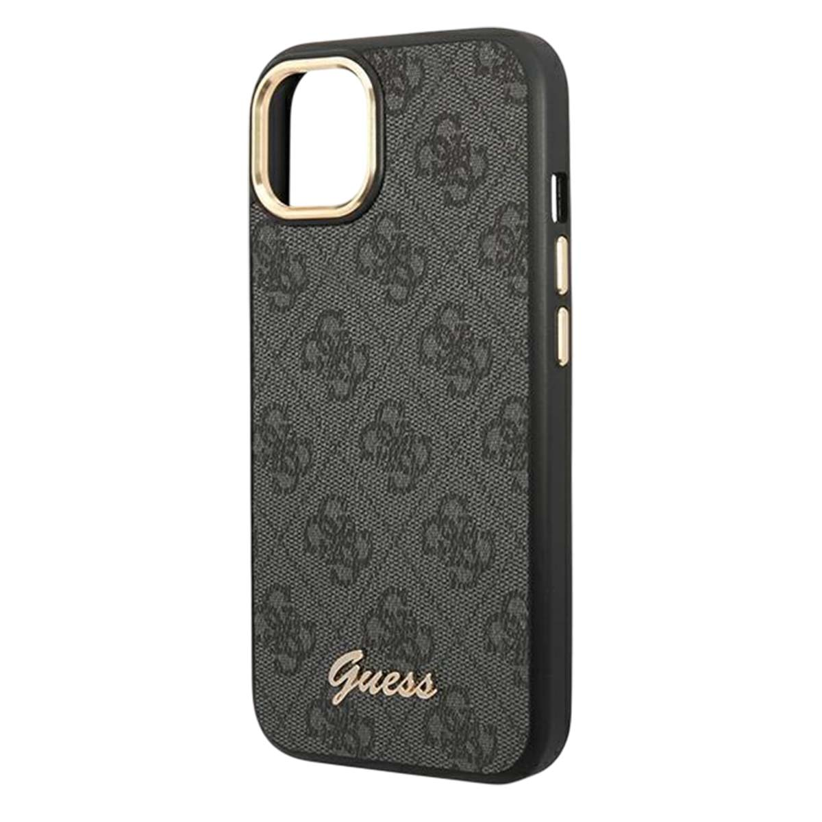 Custodia nera per telefono con logo e motivo Guess.