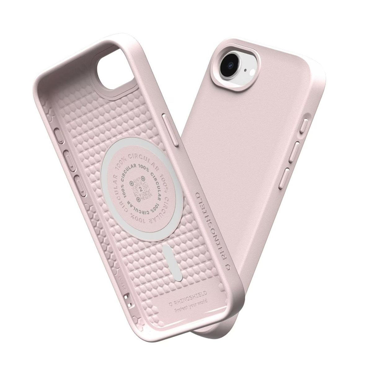 Een roze telefoonhoesje en een telefoon met roze hoesje.