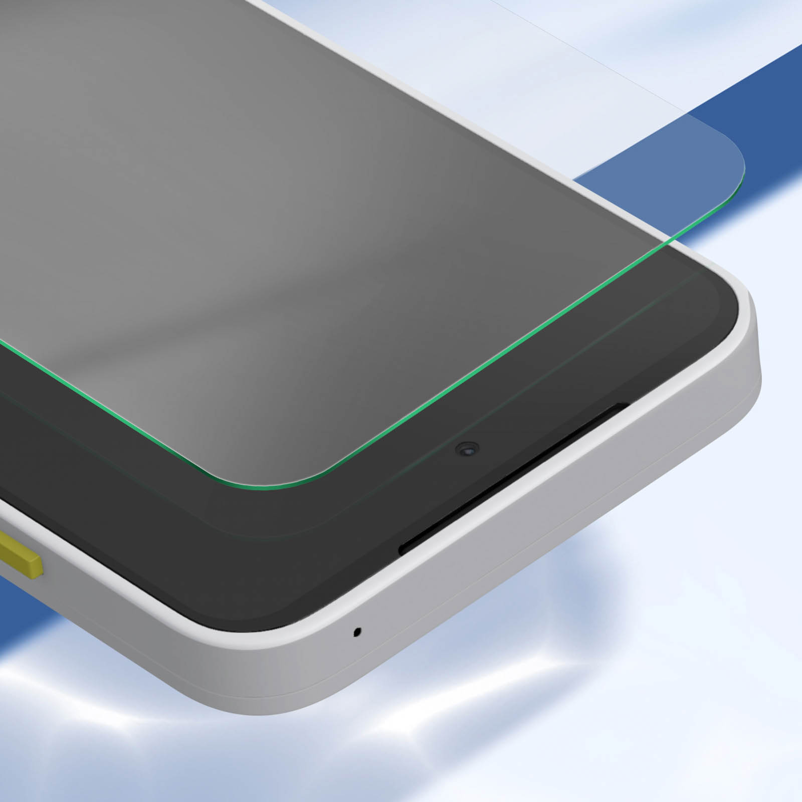 Uno smartphone con proteggi schermo in vetro che si estende oltre il bordo.