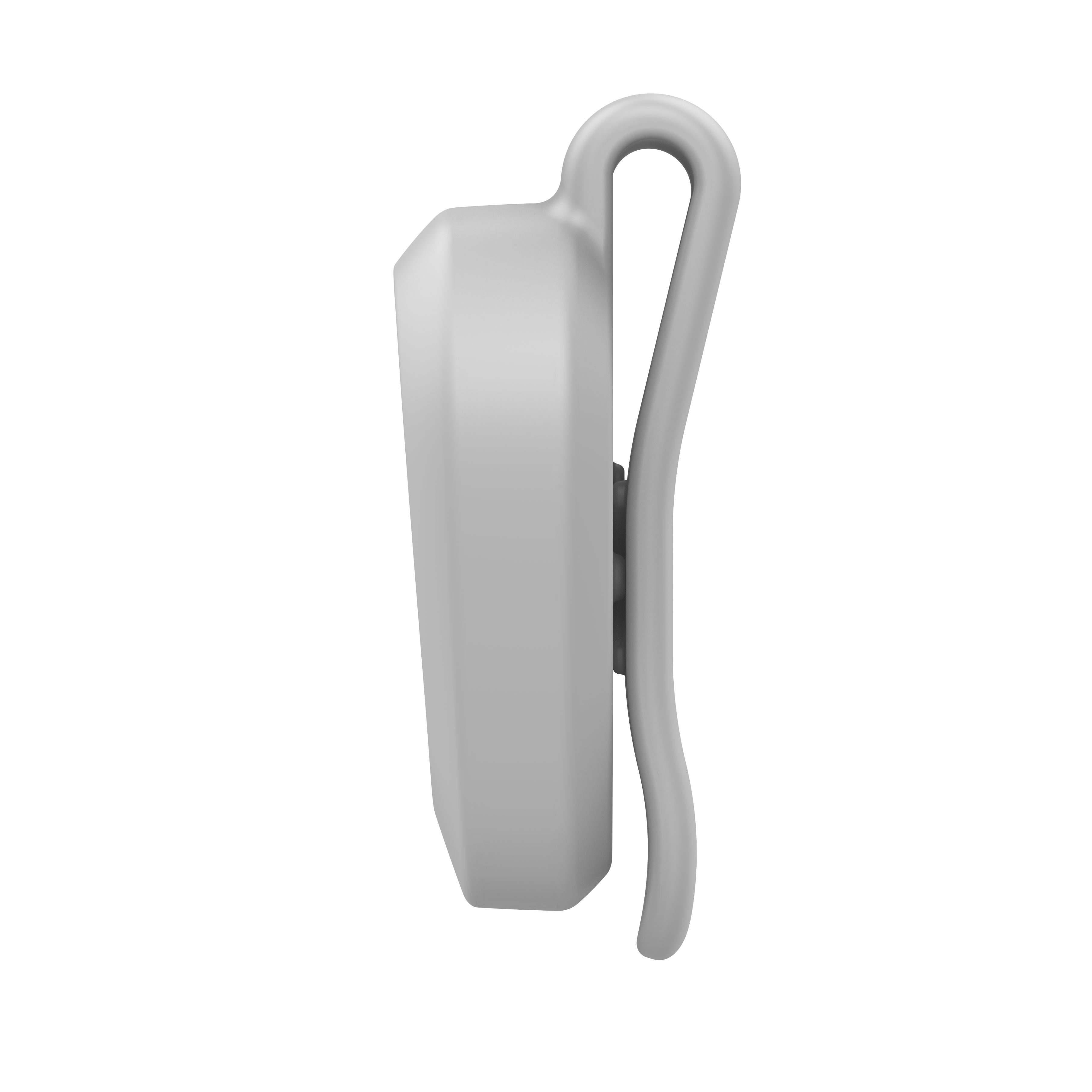 Una clip bianca con una cassa piatta e arrotondata.