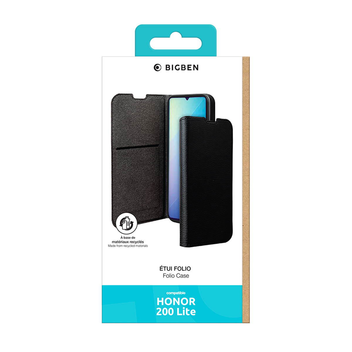 Custodia nera Honor 200 Lite con logo BIGBEN e simbolo di riciclo.