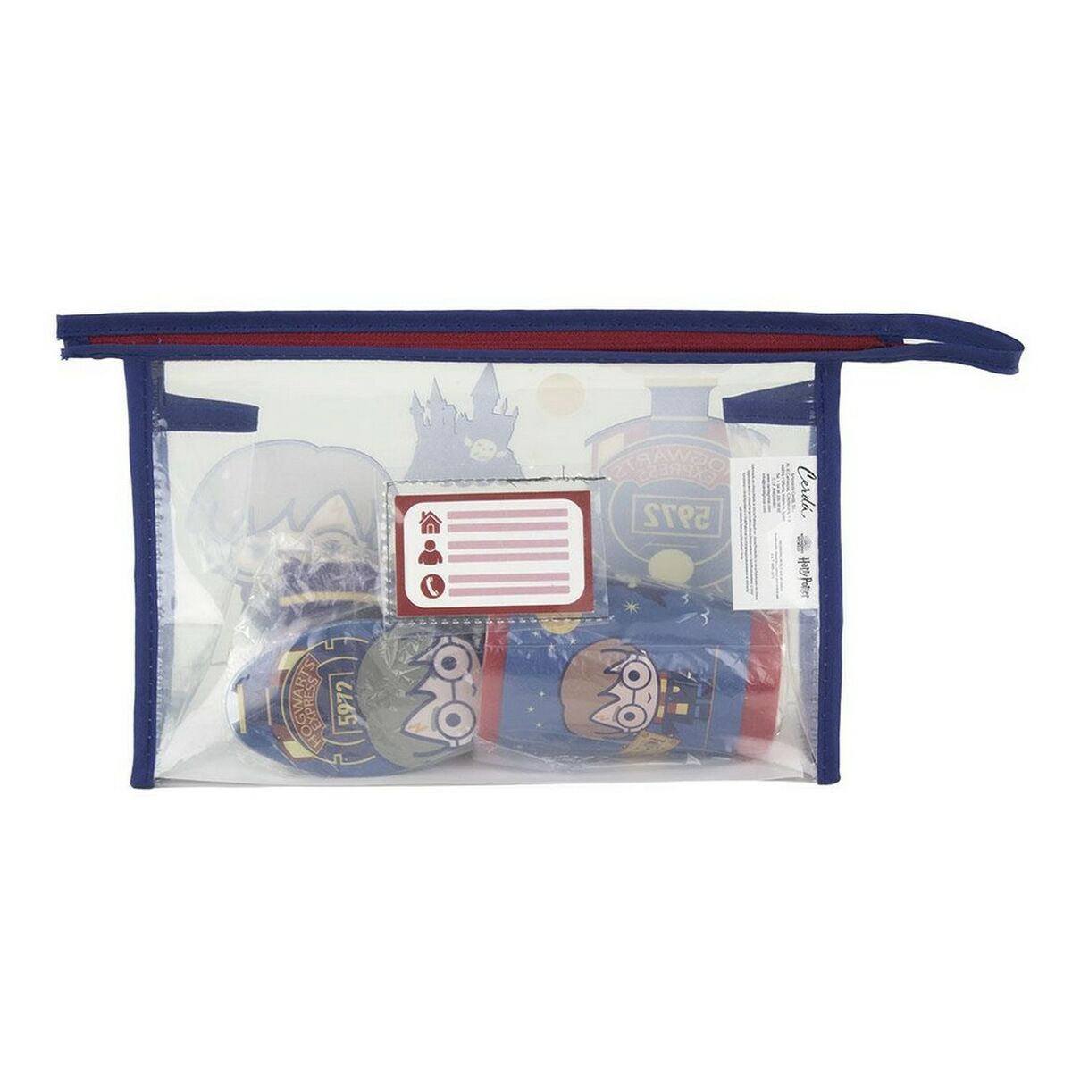 Transparente Tasche mit Harry-Potter-Motiven, Hogwarts Express und Charakteren.