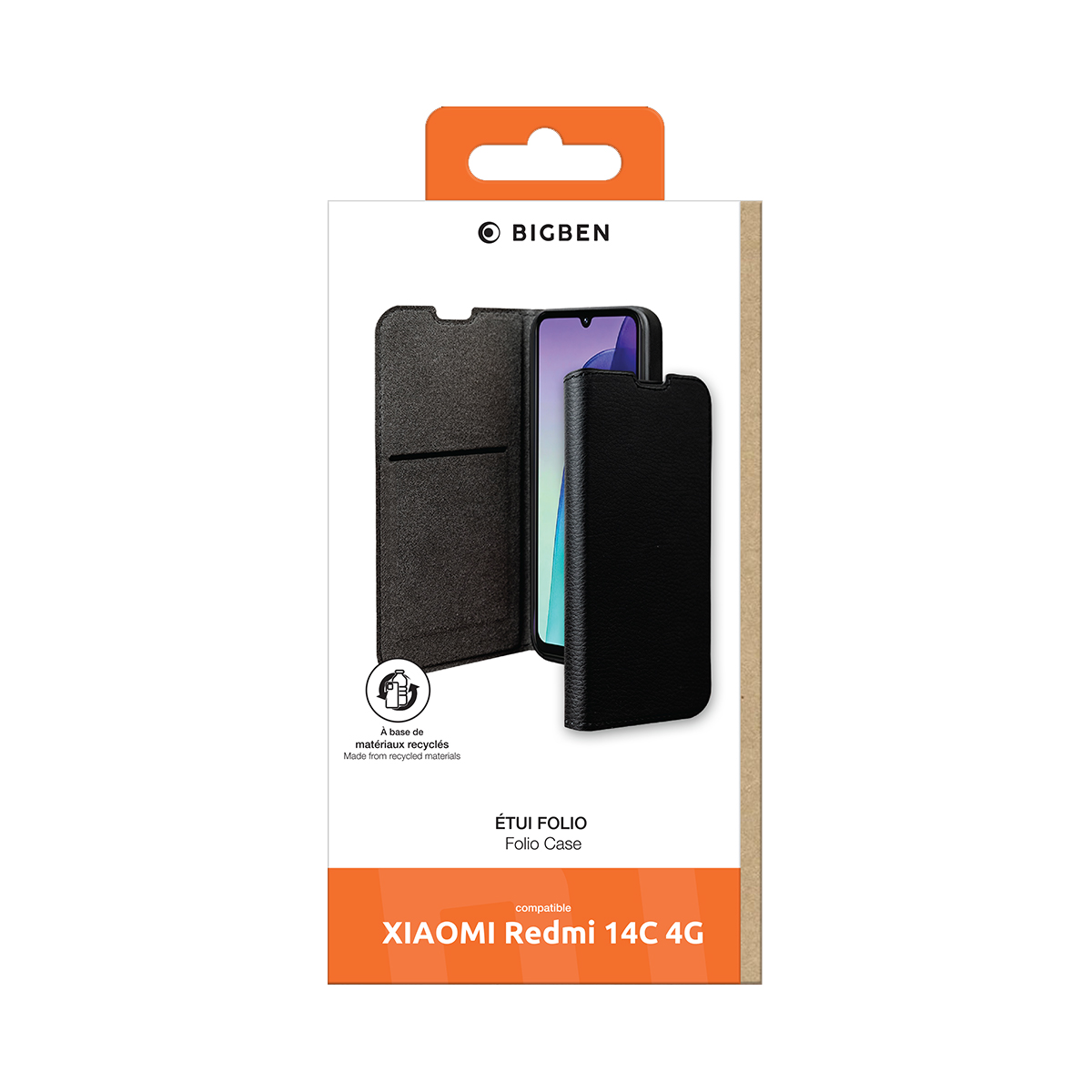 Confezione per una custodia a libro nera per Xiaomi Redmi 14C 4G.