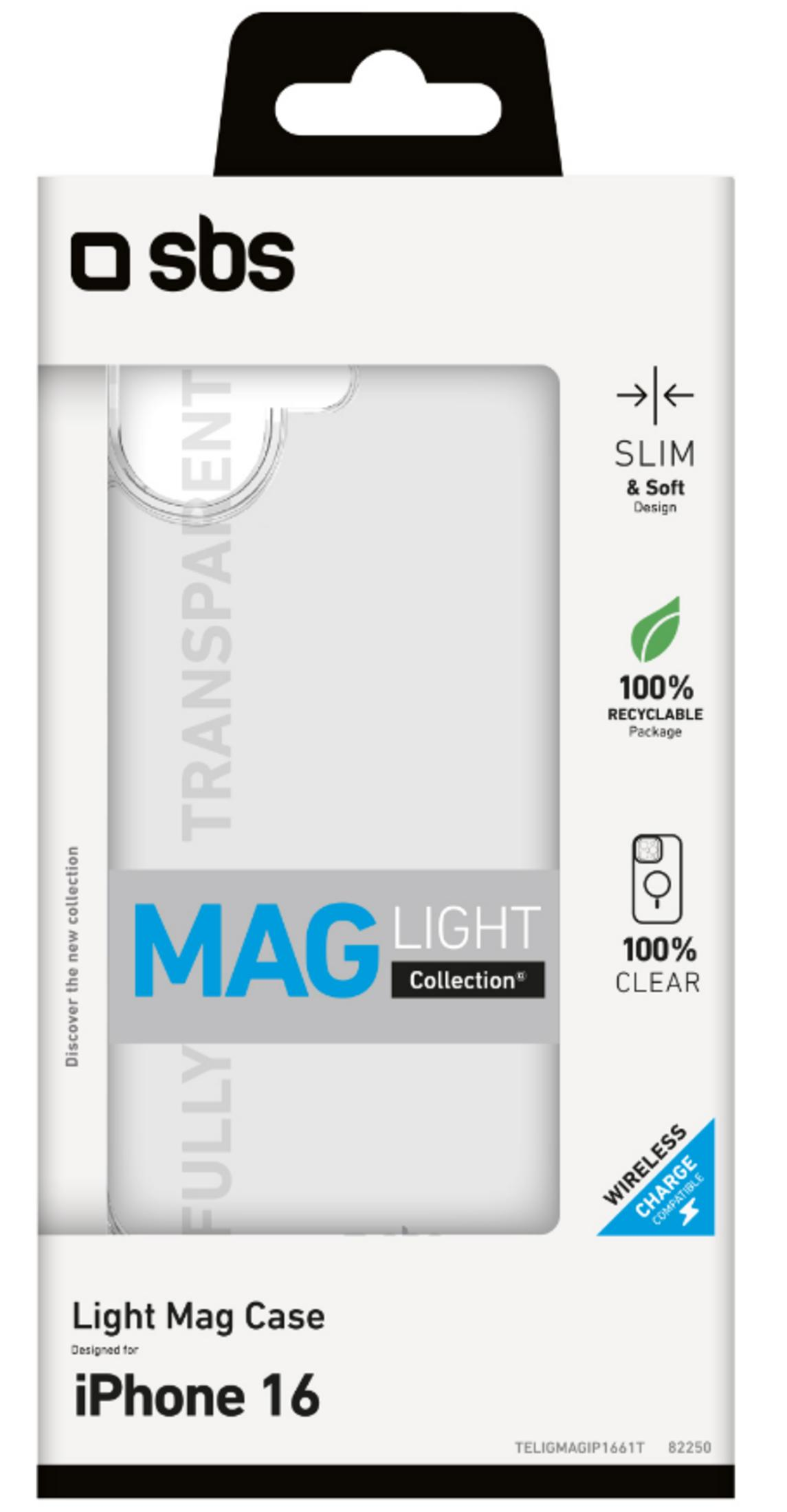 Verpackung für eine transparente iPhone 16 Hülle mit „Mag Light Collection“ Aufschrift.