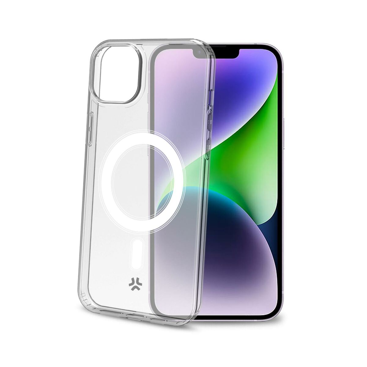 Transparente Hülle mit magnetischem Ring auf einem Smartphone mit Farbverlauf.