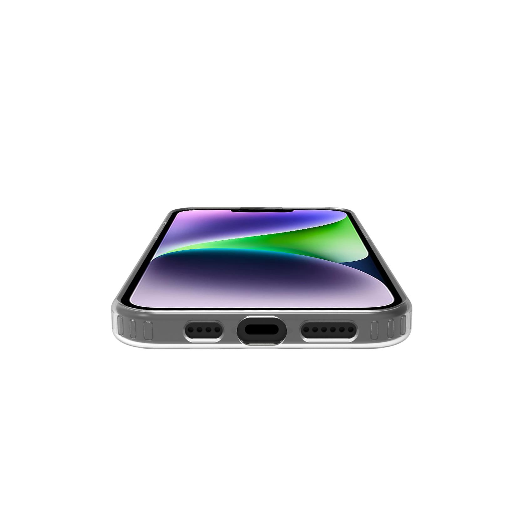 Ein Smartphone mit einem bunten Bildschirm und Ladeanschluss unten.