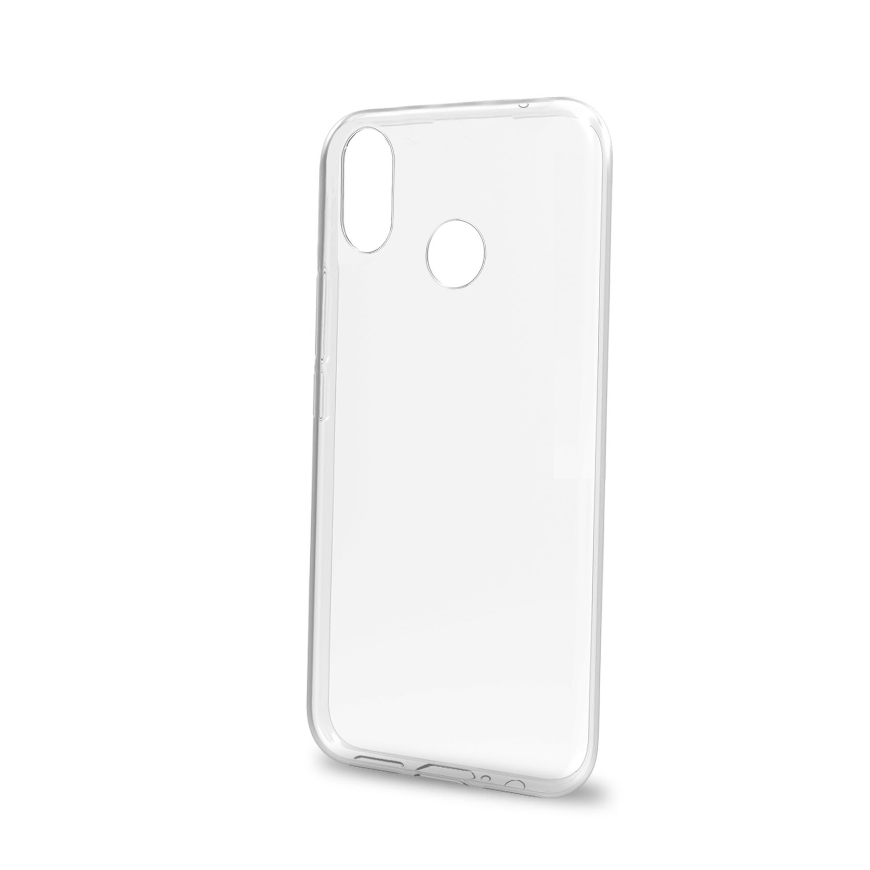 Ein durchsichtiger Handyhülle mit Aussparungen für Kamera und Fingerabdrucksensor.