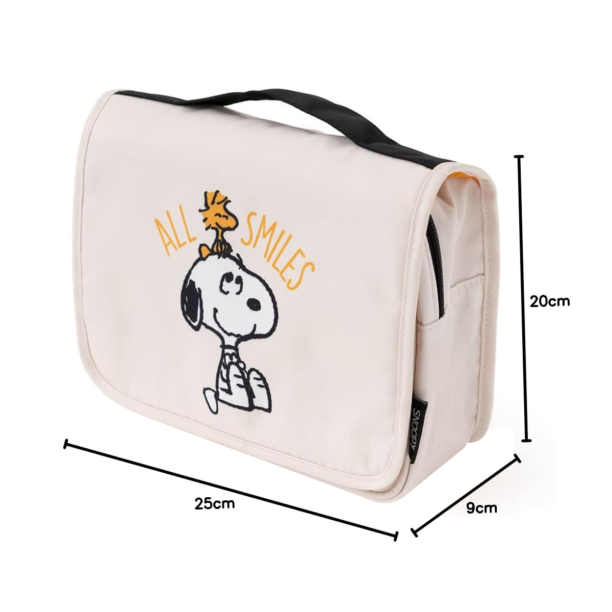 Helle Kosmetiktasche mit Snoopy und Woodstock, 25x20x9cm.