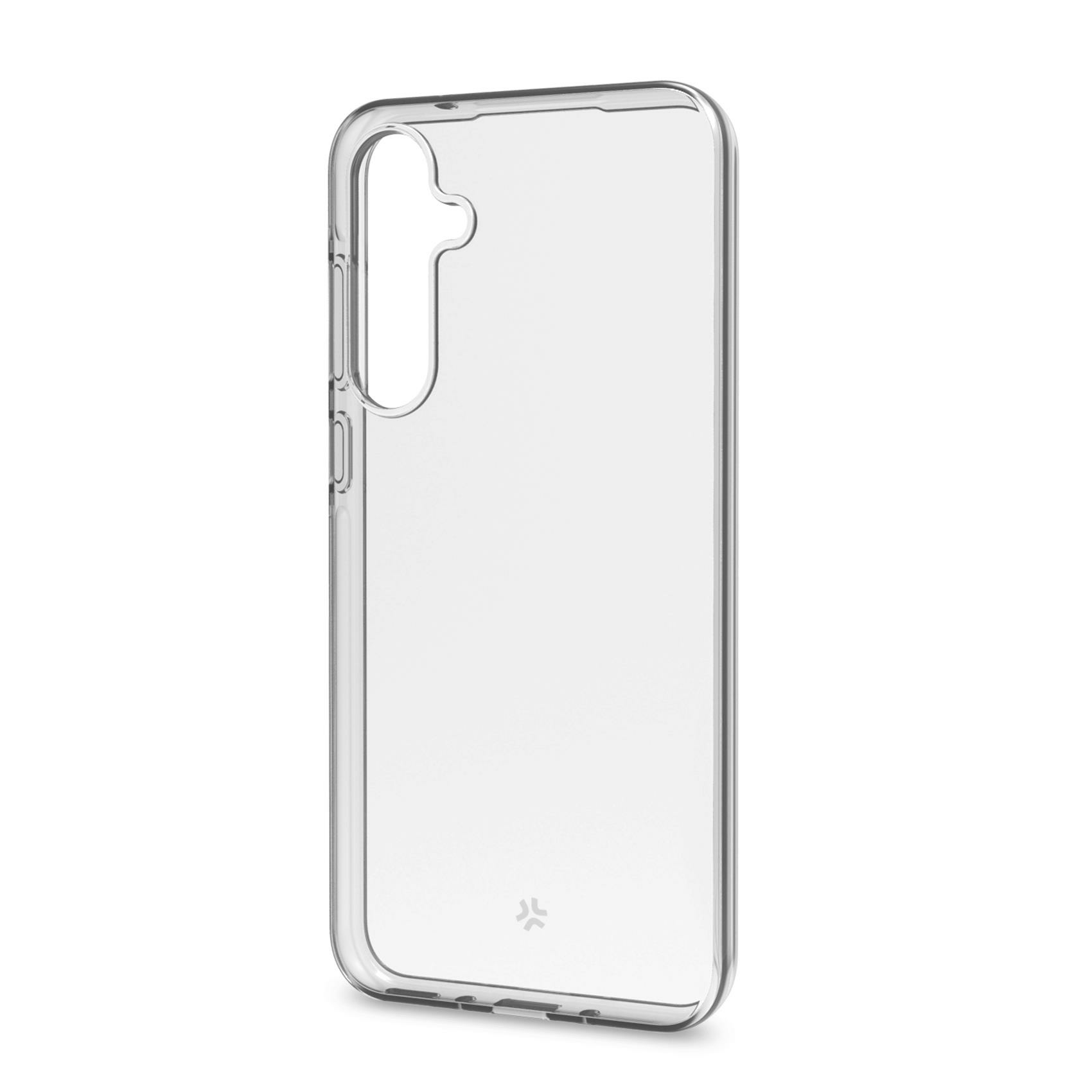 Una custodia trasparente in plastica per telefono con ritagli.