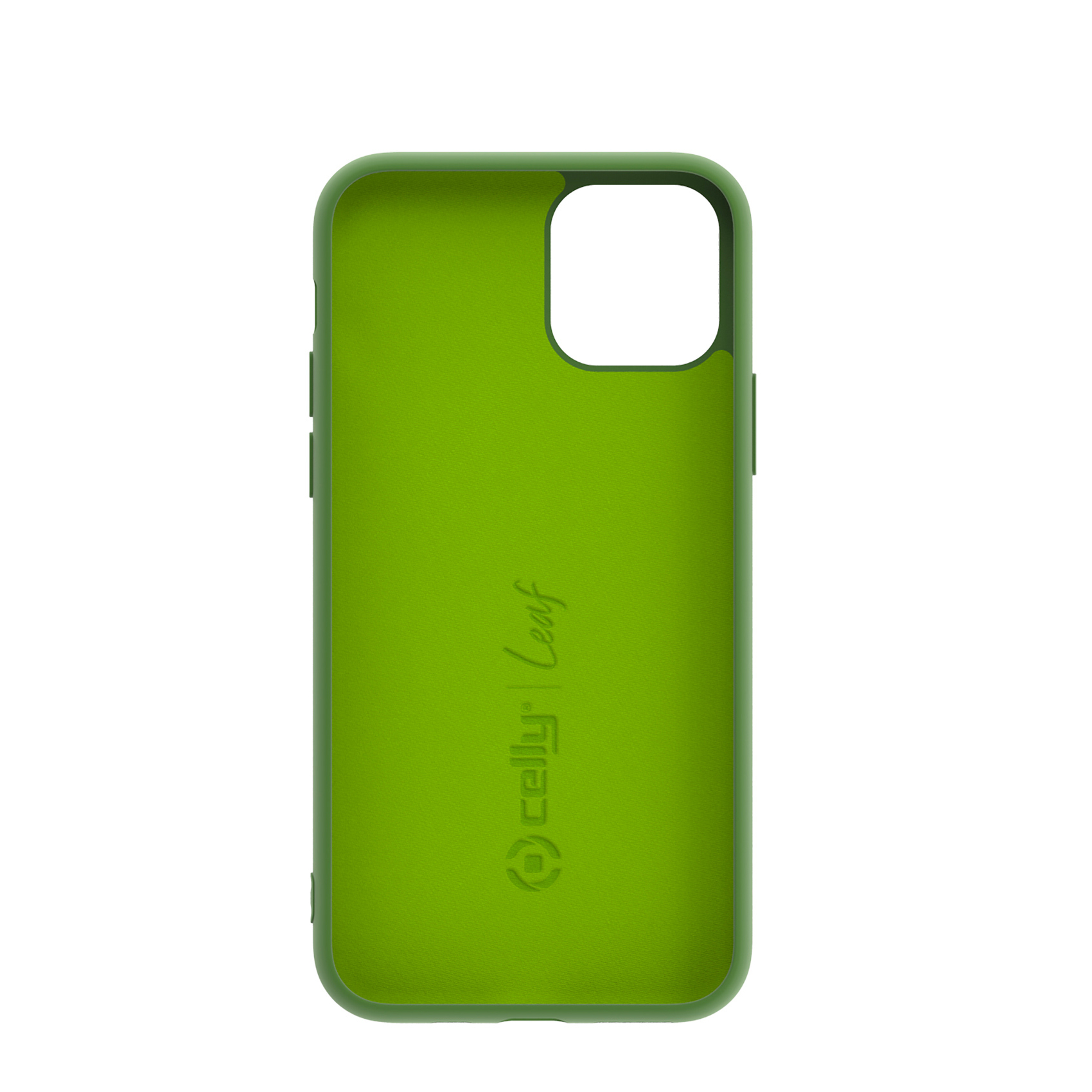 Grüne Handyhülle mit Logo und Ausschnitt für die Kamera.
