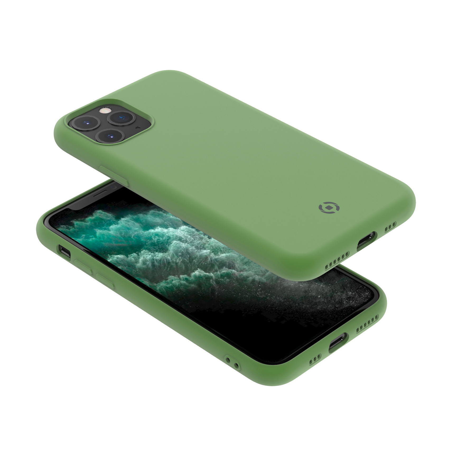Ein grüne Handyhülle liegt über einem Handy mit grünem Hintergrund.