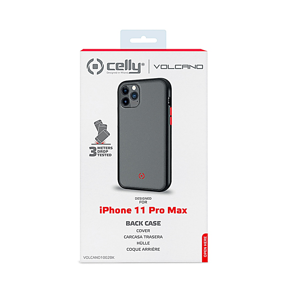 Confezione di una custodia nera per iPhone 11 Pro Max.