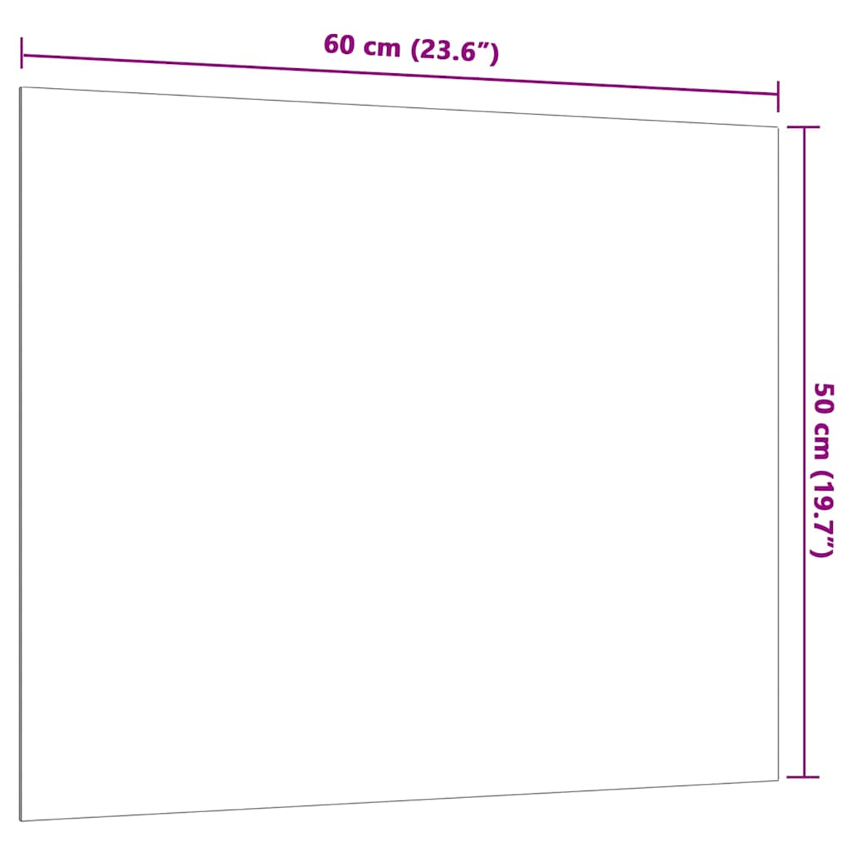 Ein weißes Rechteck mit Maßen 60 cm und 50 cm.