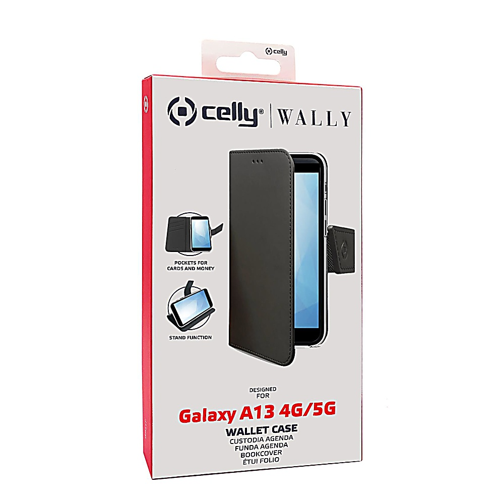 Confezione per una custodia a portafoglio nera per Galaxy A13.