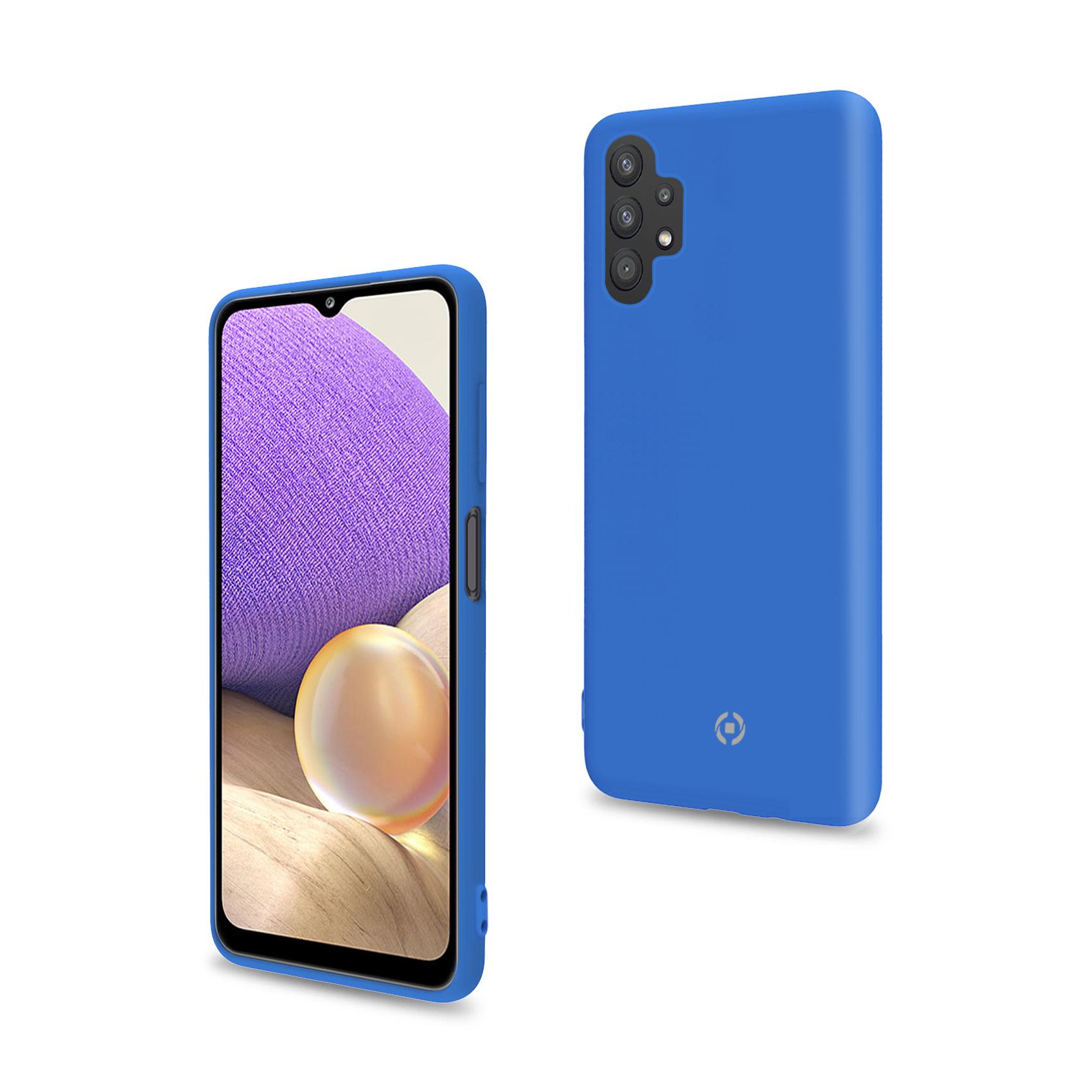 Zwei blaue Handyhüllen. Eine mit Bildschirm, die andere von hinten.