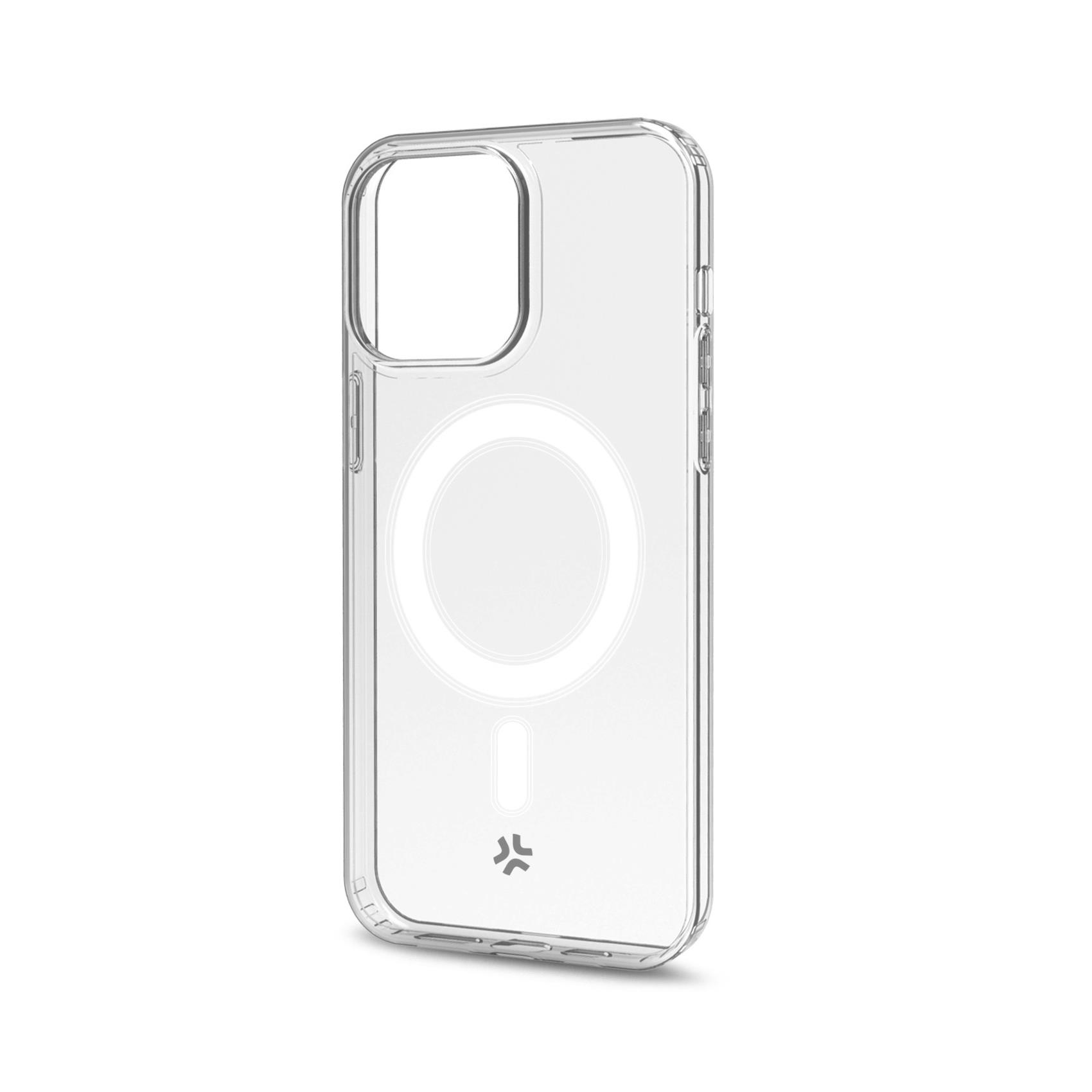 Transparente Handyhülle mit MagSafe-Ring und Logo.