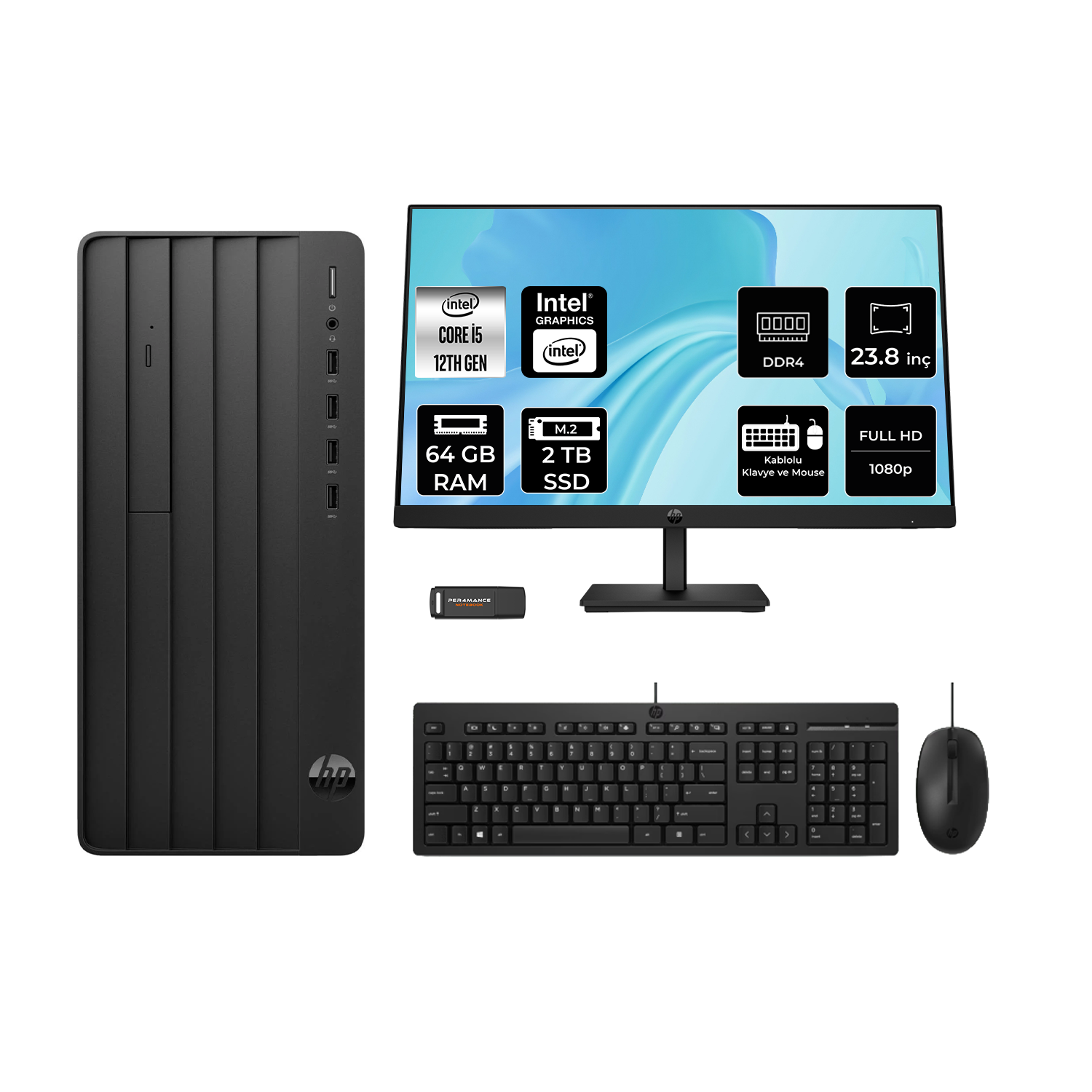 HP Pro Tower 290 G9 B70VDATPN555 PER4 Bellek Intel® Core™ i5-12500 64 GB RAM 2 TB SSD FreeDOS Masaüstü Bilgisayar