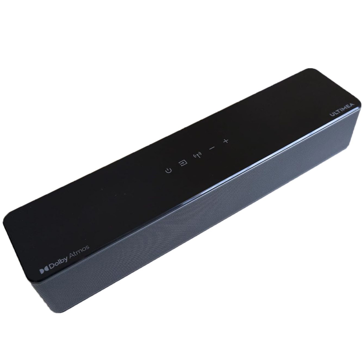 Soundbar ULTIMEA nero con logo Dolby Atmos e controlli touch.