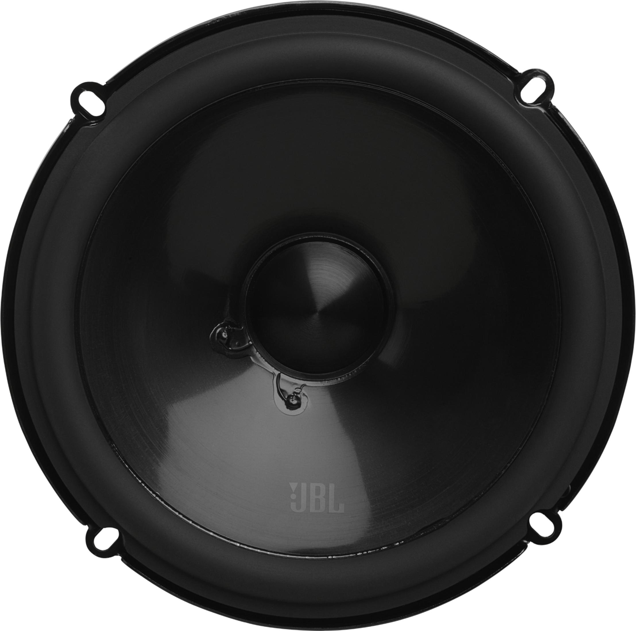 Haut-parleur JBL noir avec logo argenté et trous de montage.