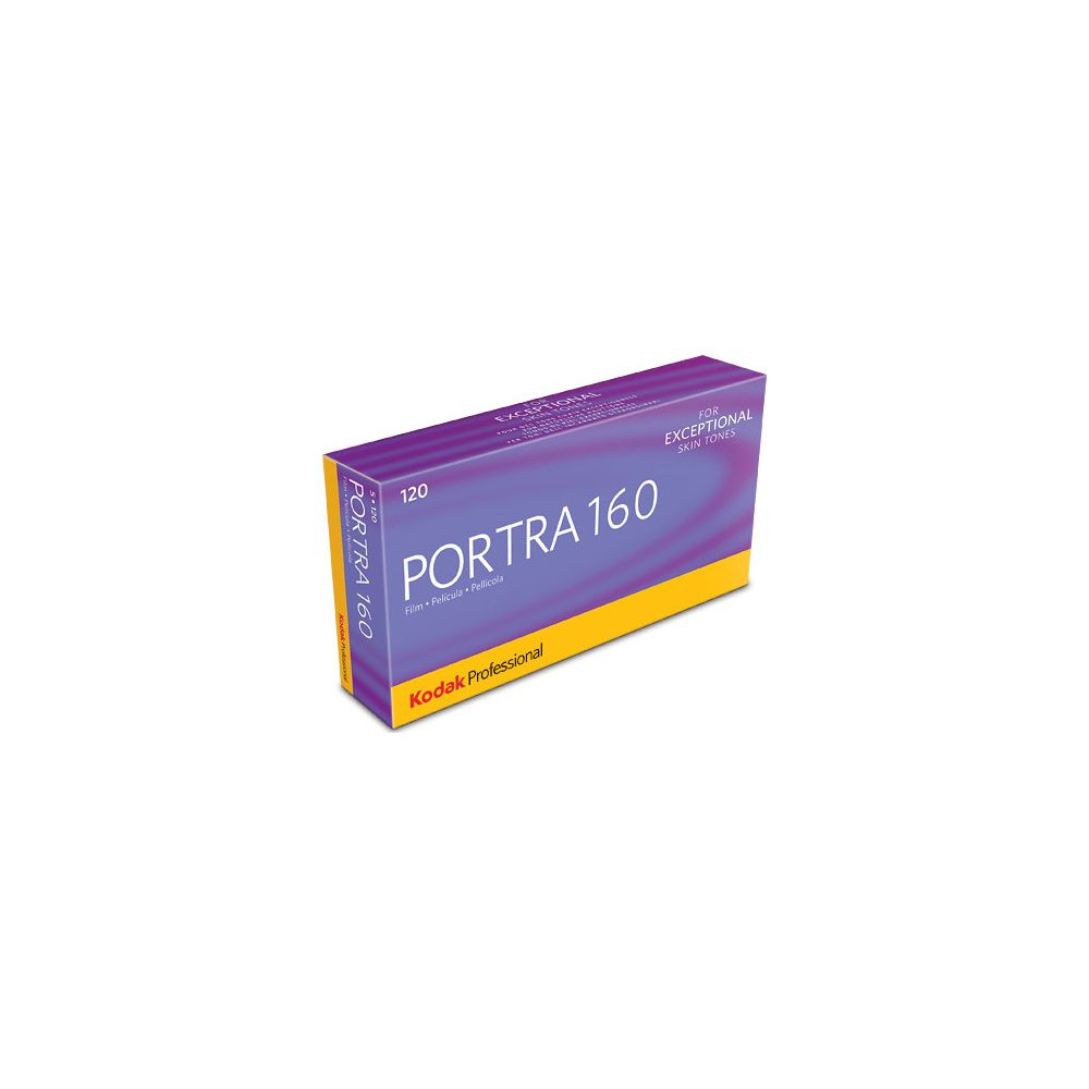 Una caja de película Kodak Portra 160 para formato 120, para tonos de piel excepcionales.