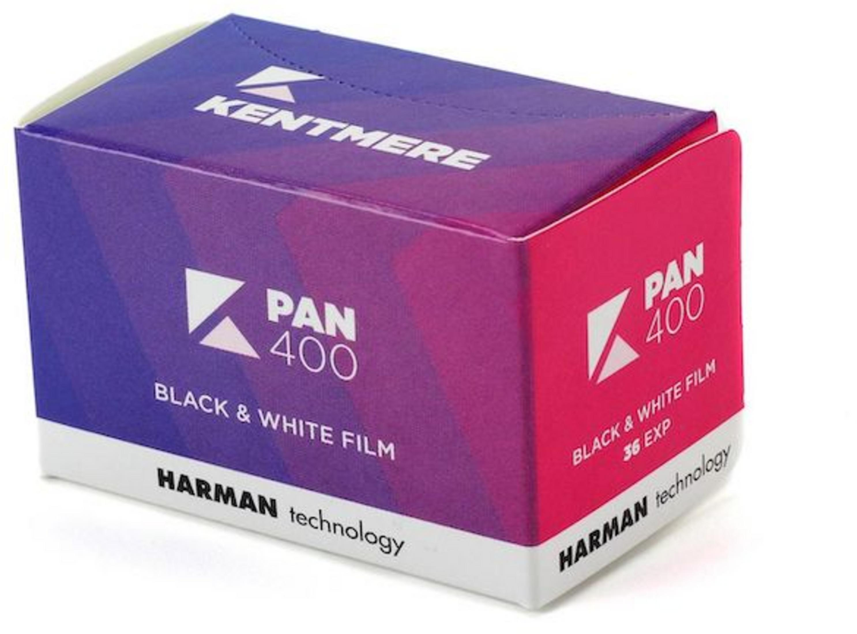 Caja de película blanco y negro Kentmere PAN 400, 36 exp, Harman technology.