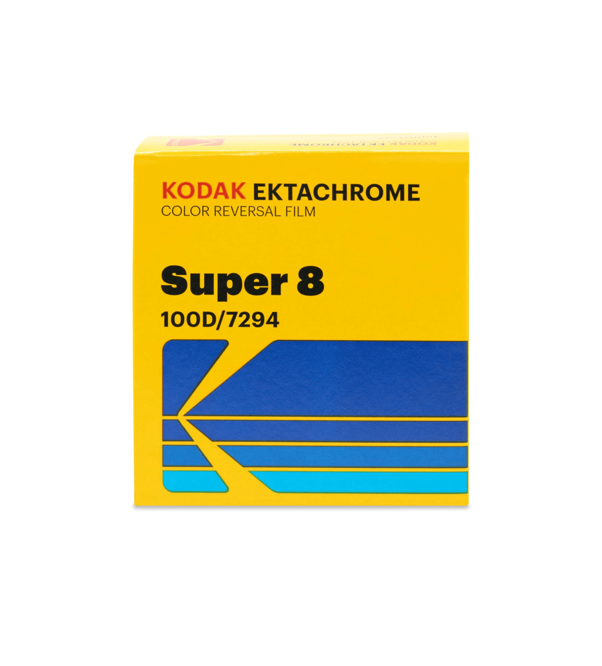 Caja amarilla con impresión de película KODAK Ektachrome Super 8.