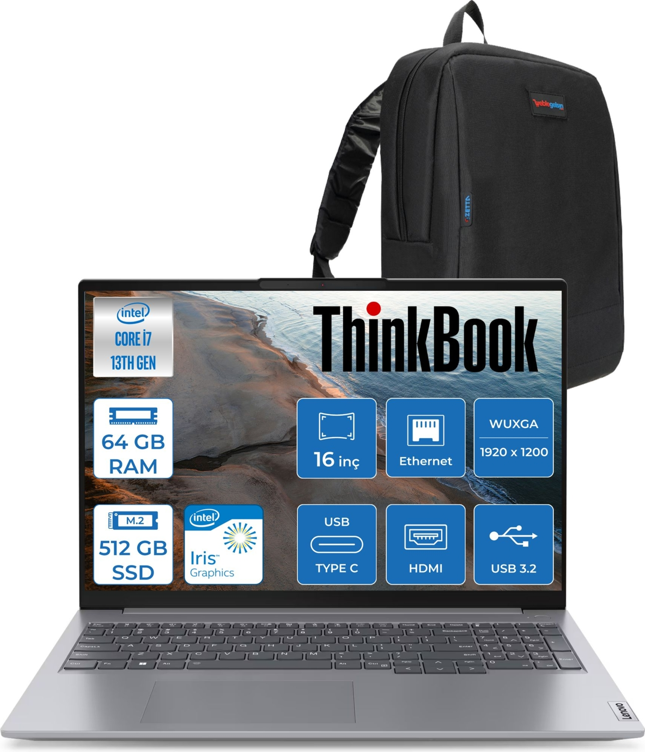 LENOVO Thinkbook 16 G6 512GB LOQ WUXGA IPS 21KH00V1TRF21 Intel Core i7-13700H 64 GB RAM 512 GB SSD 16 inç FreeDOS Laptop+Çanta Gri