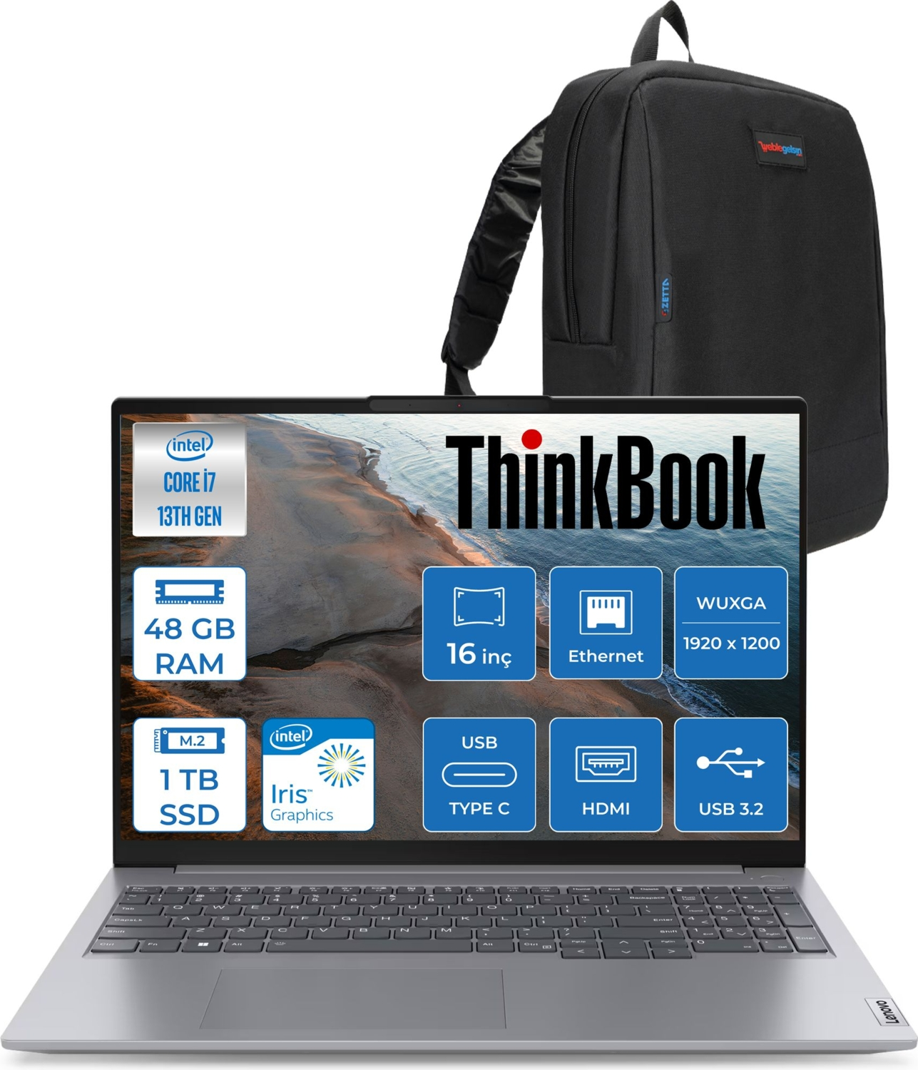 LENOVO Thinkbook 16 G6 LOQ WUXGA IPS 21KH00V1TRF18 Intel Core i7-13700H 48 GB RAM 1 TB SSD 16 inç FreeDOS Laptop+Çanta Gri