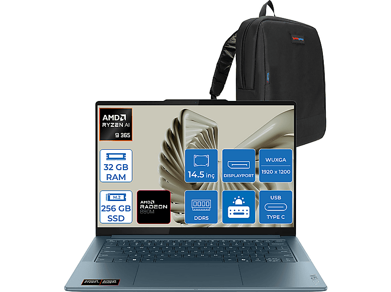 LENOVO Yoga Pro 7 14ASP10 LOQ 3k OLED 1000NITS YG83LX000LTRF01 AMD Ryzen 9 365 32 GB RAM 256 GB SSD 14,5 inç FreeDOS Laptop+Çanta Mavi