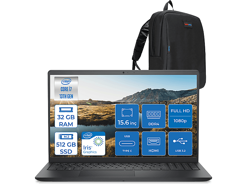 DELL Inspiron 15 3530 512B Full HD ZI35301103F12 Intel® Core™ i7-1355U 32 GB RAM 512 GB SSD 15,6 inç FreeDOS Laptop+Çanta Siyah