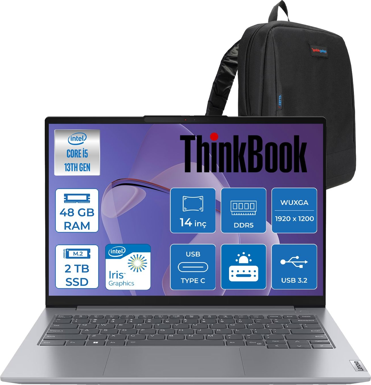 LENOVO Thinkbook 14 G6 LOQ WUXGA IPS 21KG00Y5TRF19 Intel Core i5-1335U 48 GB RAM 2 TB SSD 14 inç FreeDOS Laptop+Çanta Gri